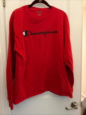 Champion Long Sleeve Tee in Red with Black Logo